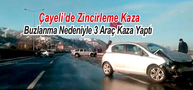 Buzlanma sonucu 4 araç birbirine girdi